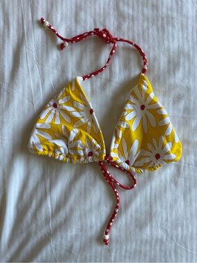 Venus Yellow Daisy Print Triangle Bikini Top with Red Polka Tie size D